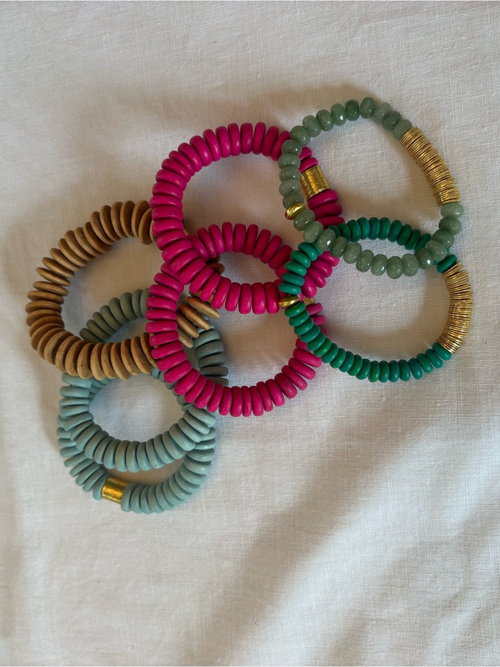 Colorful Beaded Stretch Bracelet Set - Pink, Teal, Green, Tan